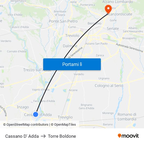 Cassano D' Adda to Torre Boldone map