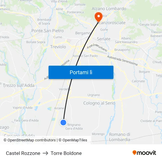 Castel Rozzone to Torre Boldone map