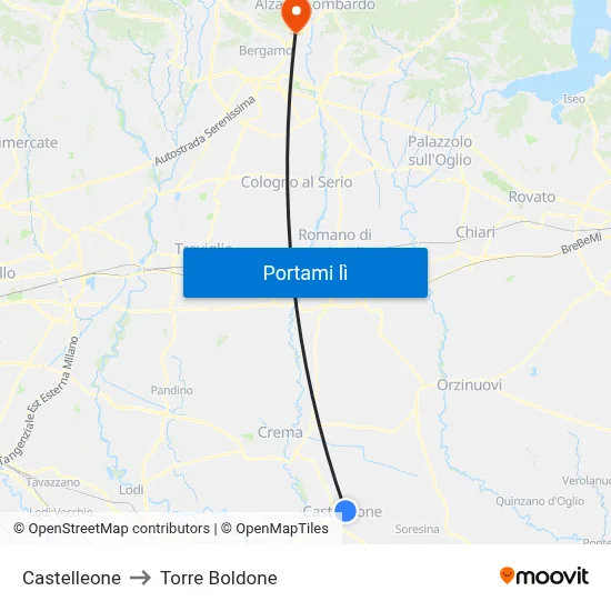 Castelleone to Torre Boldone map