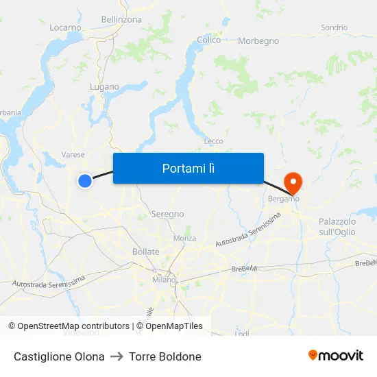 Castiglione Olona to Torre Boldone map