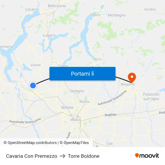 Cavaria Con Premezzo to Torre Boldone map