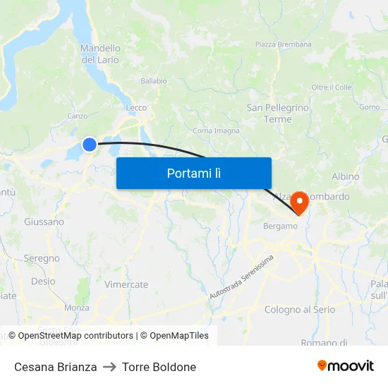 Cesana Brianza to Torre Boldone map