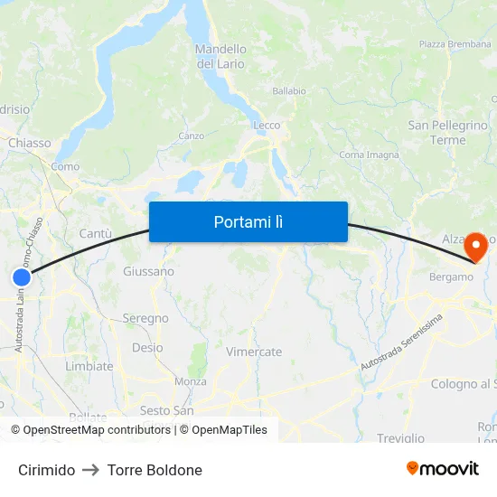 Cirimido to Torre Boldone map
