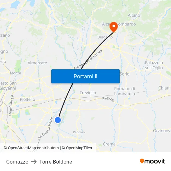 Comazzo to Torre Boldone map
