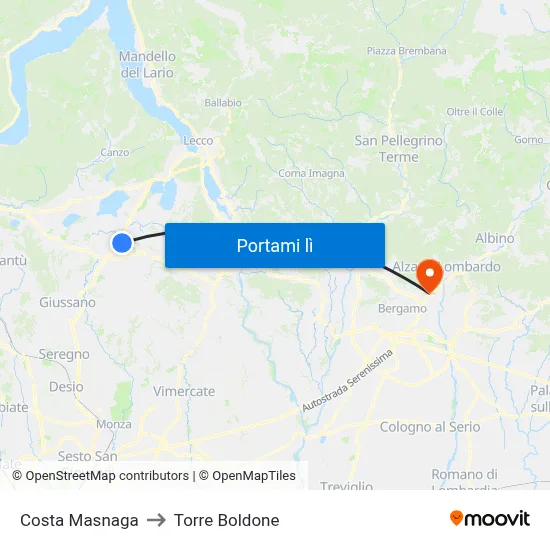 Costa Masnaga to Torre Boldone map