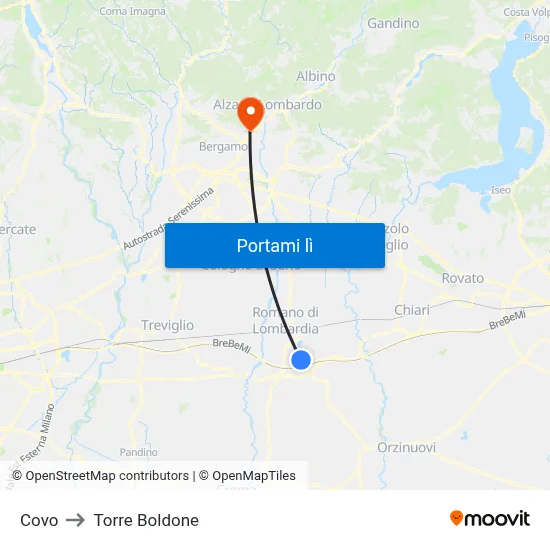 Covo to Torre Boldone map