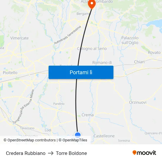 Credera Rubbiano to Torre Boldone map