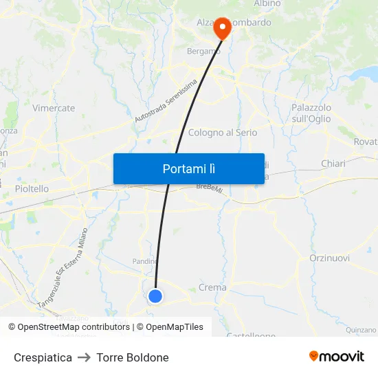 Crespiatica to Torre Boldone map