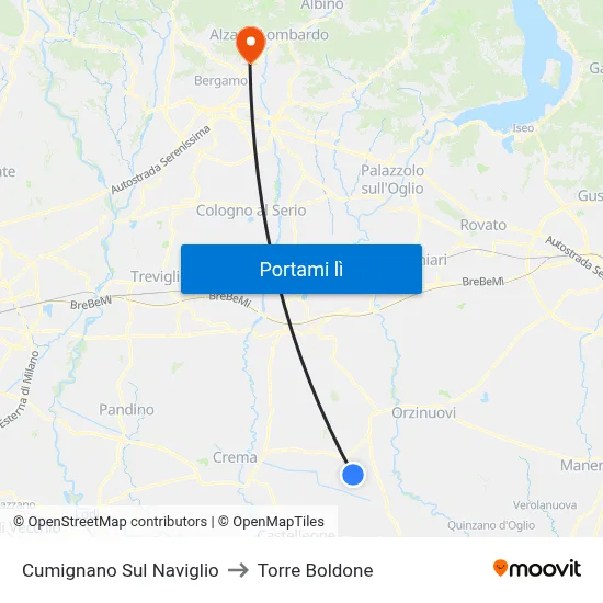 Cumignano Sul Naviglio to Torre Boldone map