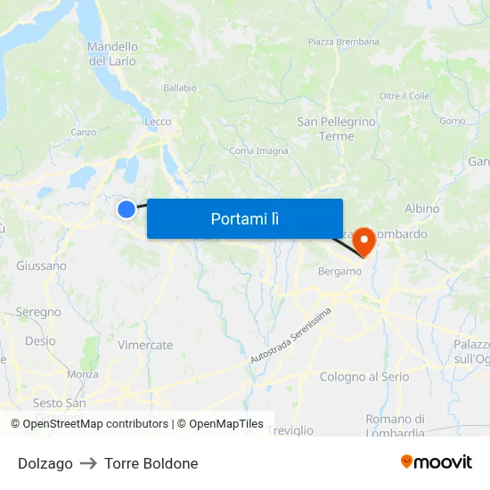 Dolzago to Torre Boldone map