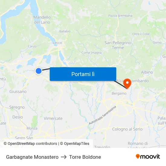 Garbagnate Monastero to Torre Boldone map