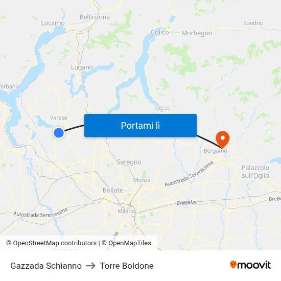 Gazzada Schianno to Torre Boldone map