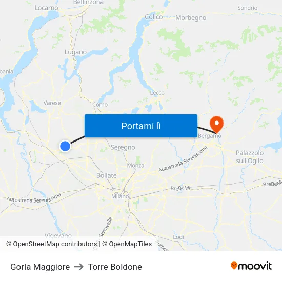 Gorla Maggiore to Torre Boldone map