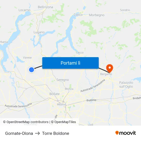 Gornate-Olona to Torre Boldone map