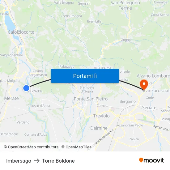 Imbersago to Torre Boldone map