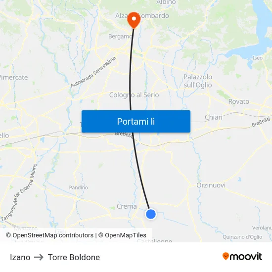 Izano to Torre Boldone map