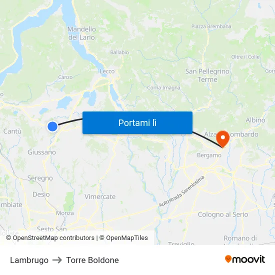 Lambrugo to Torre Boldone map