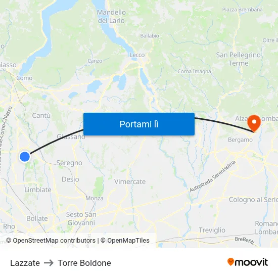 Lazzate to Torre Boldone map