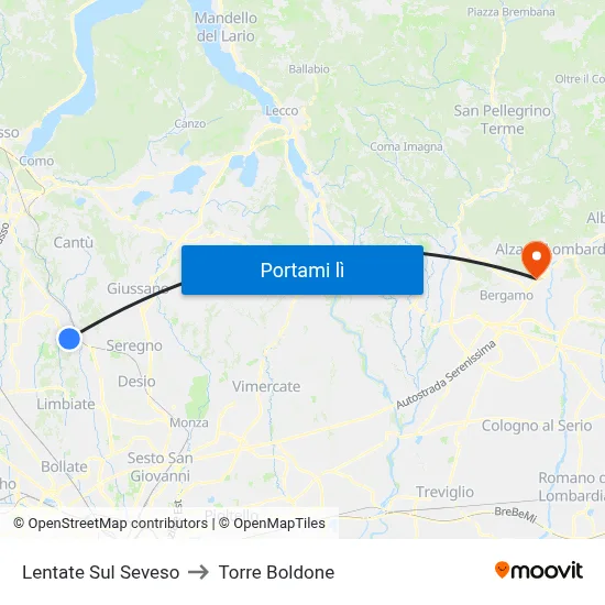 Lentate Sul Seveso to Torre Boldone map