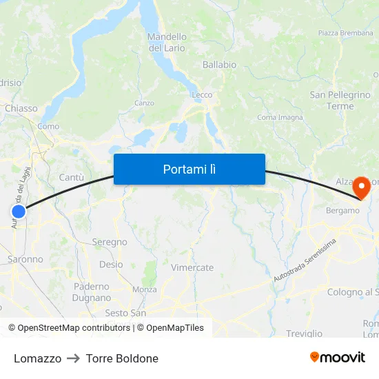 Lomazzo to Torre Boldone map