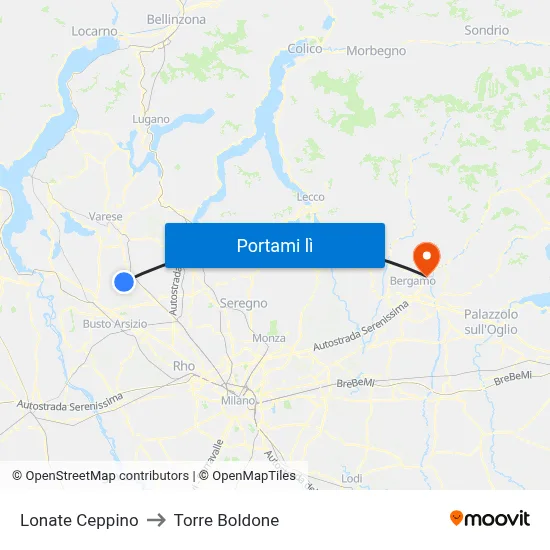 Lonate Ceppino to Torre Boldone map