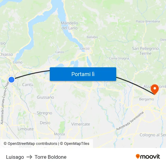 Luisago to Torre Boldone map