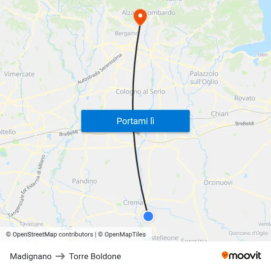 Madignano to Torre Boldone map