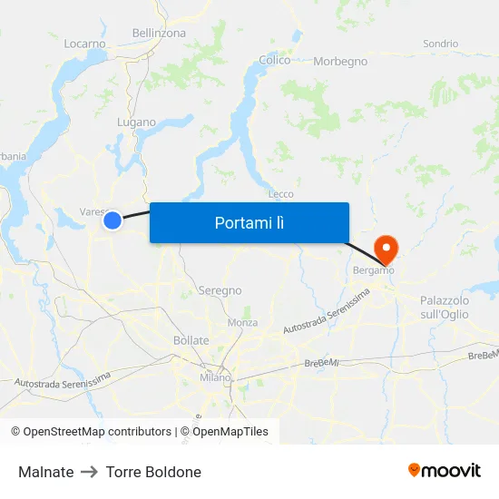 Malnate to Torre Boldone map