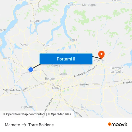 Marnate to Torre Boldone map