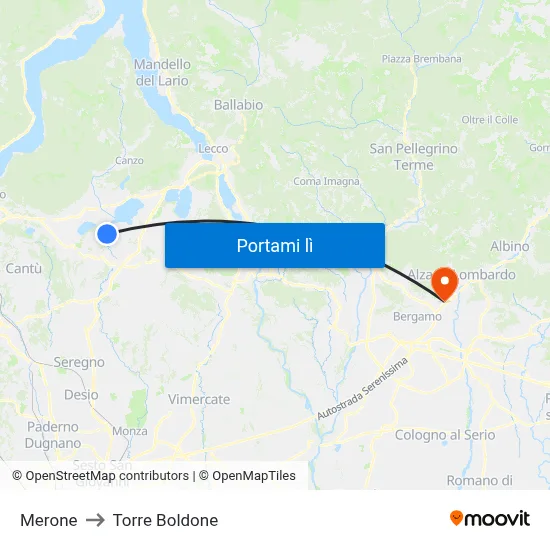 Merone to Torre Boldone map