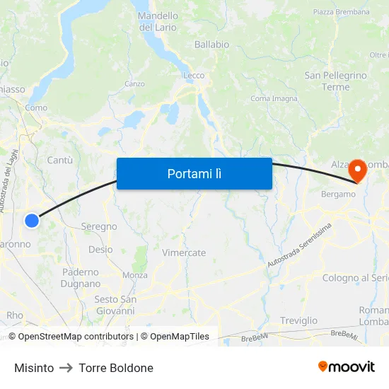 Misinto to Torre Boldone map