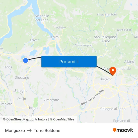 Monguzzo to Torre Boldone map