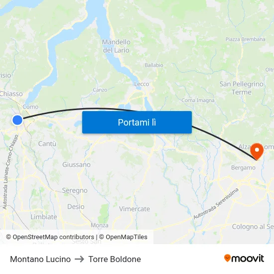 Montano Lucino to Torre Boldone map