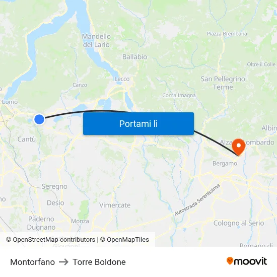 Montorfano to Torre Boldone map