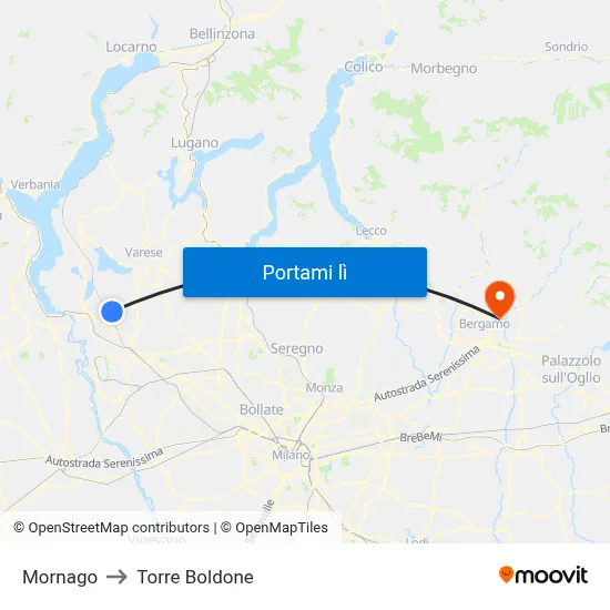 Mornago to Torre Boldone map