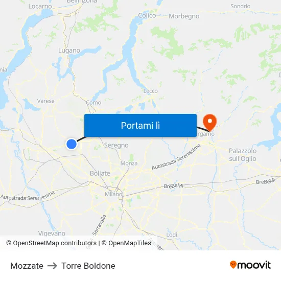 Mozzate to Torre Boldone map