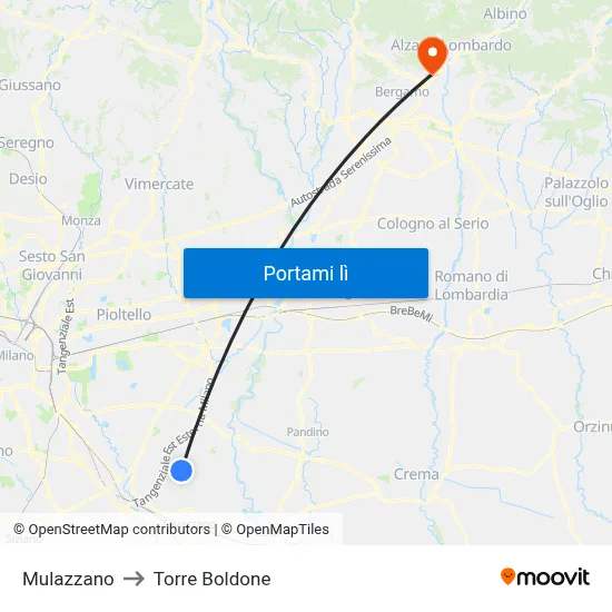 Mulazzano to Torre Boldone map