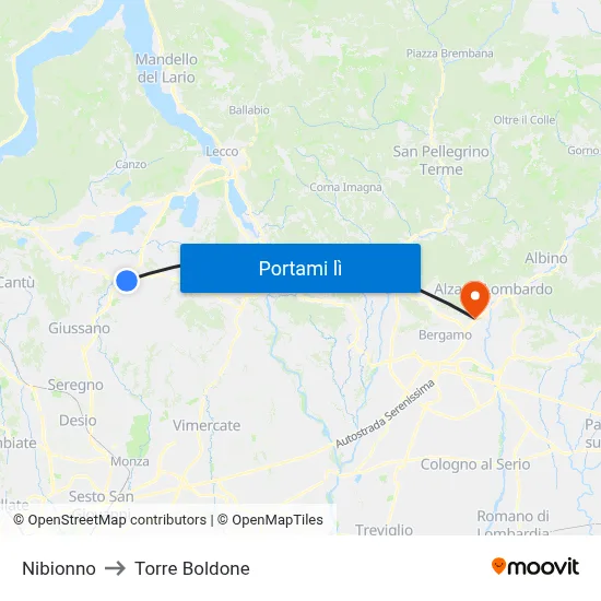 Nibionno to Torre Boldone map