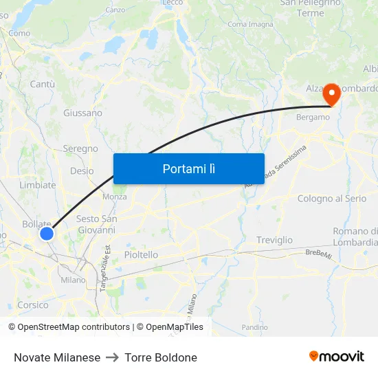 Novate Milanese to Torre Boldone map
