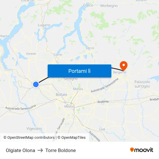 Olgiate Olona to Torre Boldone map
