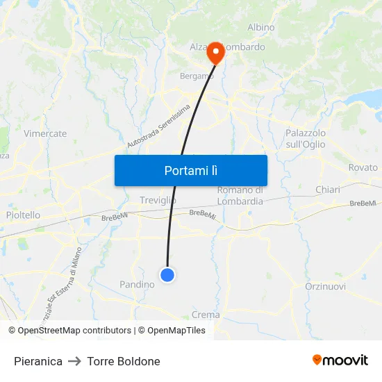 Pieranica to Torre Boldone map