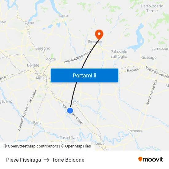 Pieve Fissiraga to Torre Boldone map
