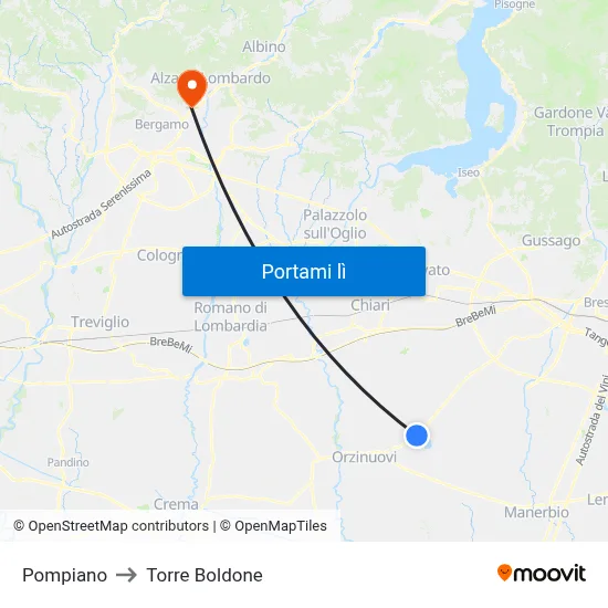 Pompiano to Torre Boldone map