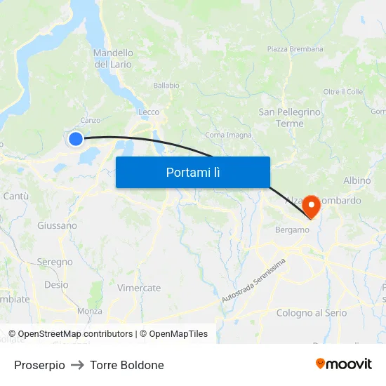Proserpio to Torre Boldone map