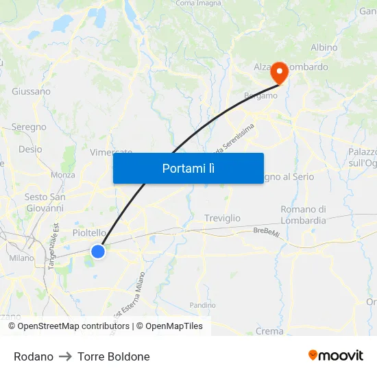 Rodano to Torre Boldone map