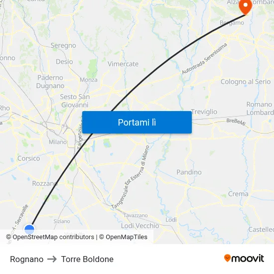 Rognano to Torre Boldone map