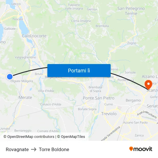 Rovagnate to Torre Boldone map