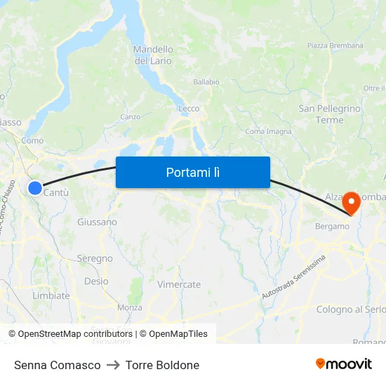 Senna Comasco to Torre Boldone map