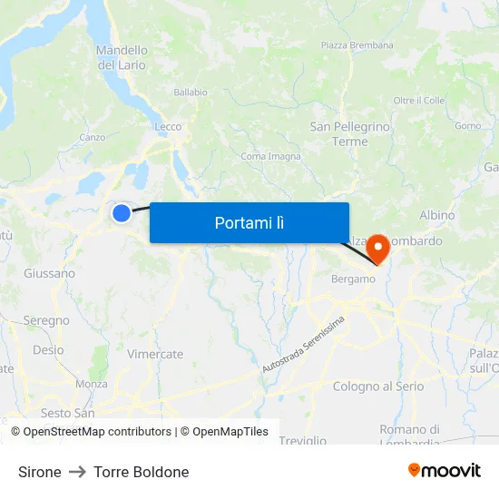 Sirone to Torre Boldone map