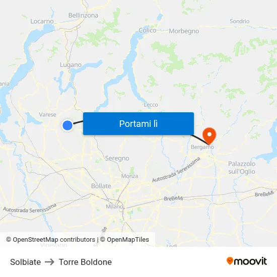 Solbiate to Torre Boldone map